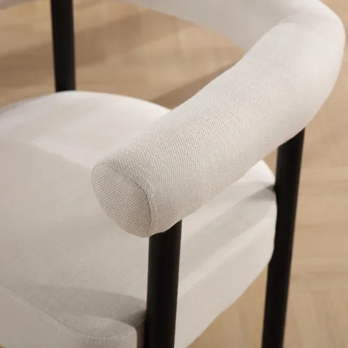 Miniatura 5 de RIVOVA Juego de 4 sillas de comedor de lino beige, sillas de cocina modernas tapizadas con respaldo curvado para comedor, sillas acento con patas