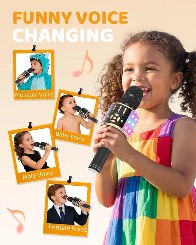 Miniatura 5 de Amazmic Máquina de Micrófono de Karaoke para Niños, Micrófono Bluetooth Portátil, Micrófono de Karaoke Inalámbrico de Mano con Luces LED, Regalo