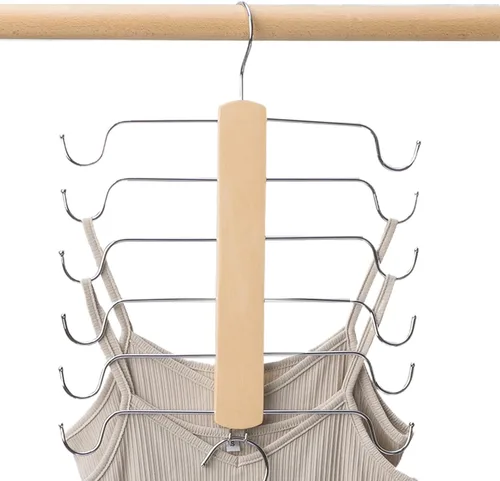 Miniatura 9 de 4 soportes de madera para cinturones, colgador multifuncional para cinturón de madera con 8 ganchos de metal, organizador de perchas de madera