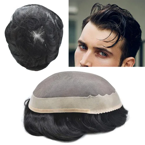 Miniatura 9 de Toupee - Sistema de reemplazo de cabello humano Remy europeo para hombre, tupé duradero fino mono con revestimiento de poliéster