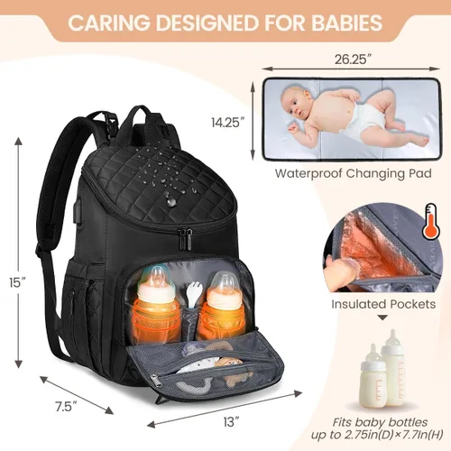 Miniatura 2 de LOVEVOOK Mochila para Pañales de Gran Capacidad con Cambiador Portátil, Mochila de Viaje Multifunción para Bebé Negro