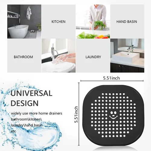 Miniatura 6 de Protector de silicona para cubrir drenaje de ducha, bañera, cocina, baño, recoge restos de cabello, paquete de 2, color negro