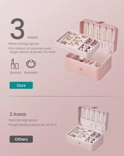 Miniatura 20 de SONGMICS Caja organizadora de joyas, estuche de viaje de 2 capas para aretes, collares, pulseras, almacenamiento portátil de joyas con gran Verde