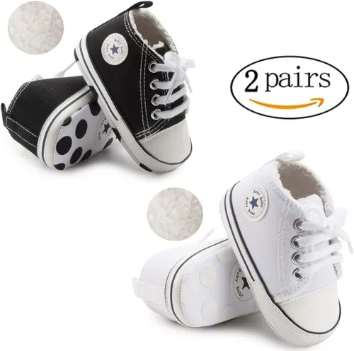 Miniatura 3 de KIDSUN - Zapatos deportivos unisex de caña alta para bebés, mezclilla de lona, suela antideslizante, suaves, para los primeros pasos