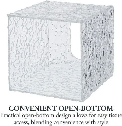 Miniatura 8 de MyGift Portapañuelos Facial de Cubo de Acrílico Transparente Premium con Textura Ondulada Moderna con Fondo Abierto, Caja Cuadrada Ondulada