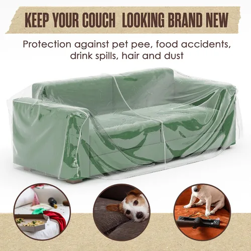 Miniatura 2 de Houseables Funda de plástico para sofá, fundas de plástico para mascotas, protector de sofá transparente para moverse, protector de sofá biplaza