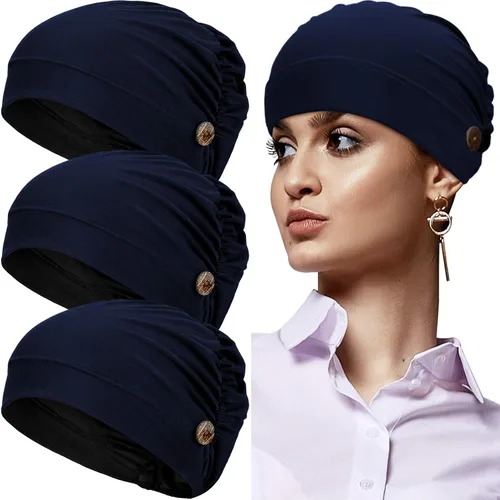 Miniatura 11 de Geyoga Gorras Bouffant con botones, unisex, elástica, turbante con botones para mujer, 3 piezas, Negro, Talla única