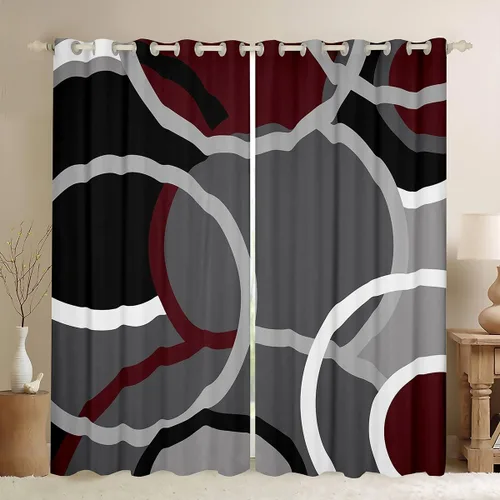 Feelyou Cortinas geométricas circulares para dormitorio, niños, color rojo y gris, cortinas opacas modernas con diseño de remolinos (30% a 50% %),