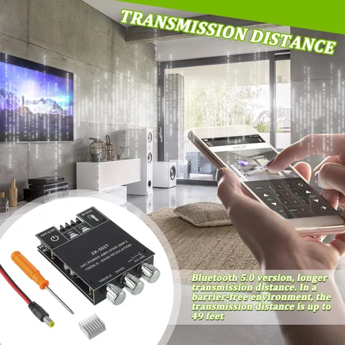 Miniatura 4 de Placa de amplificador Bluetooth de 50W+50W con control de agudos y graves, chips TPA3116D2, DC 9-24V, entradas BT y AUX, amplificador estéreo de 2.0