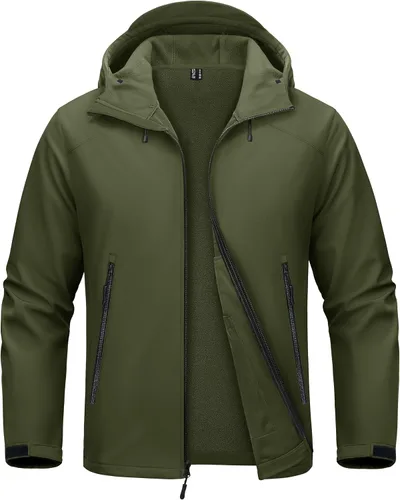 MAGCOMSEN Chaqueta impermeable Softshell para hombre, con forro polar, ligera, con capucha, rompevientos, para invierno, senderismo, táctica