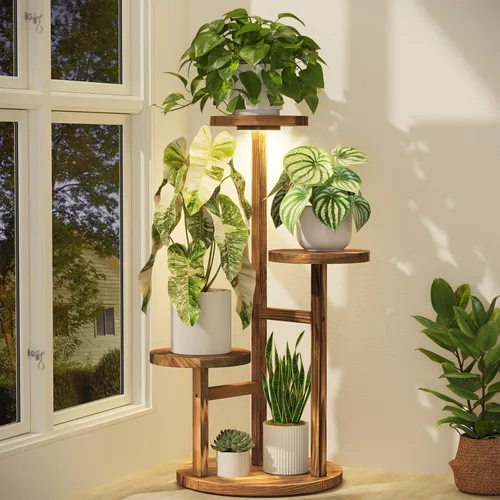 Miniatura 17 de iDavosic.ly Soporte para plantas de 3 niveles para interiores, estante de metal de esquina escalonada para múltiples flores, estante alto
