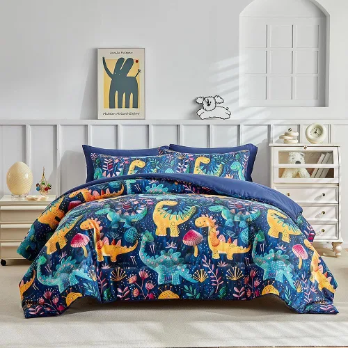 Miniatura 15 de Wajade Juego de edredón de 7 piezas con moño, juego de edredón a cuadros azules para niñas y niños, juego de ropa de cama a cuadros