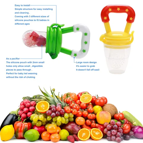 Miniatura 5 de Comedero de alimentos para bebés (3 piezas) con 6 chupetes de silicona de diferentes tamaños, 2 cucharas dispensadoras de alimentos de silicona