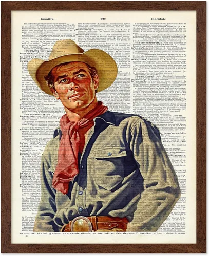 Miniatura 40 de Poster Master Póster de diccionario – Estampado retro de vaquero y caballo – Obra de arte del salvaje oeste – Diseño occidental – Arte moderno