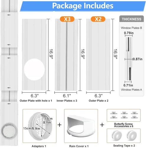 Miniatura 6 de Kit de ventilación portátil de ventana de CA, panel de sellado de ventana de PVC ajustable para ventanas correderas / puertas, kit de ventana