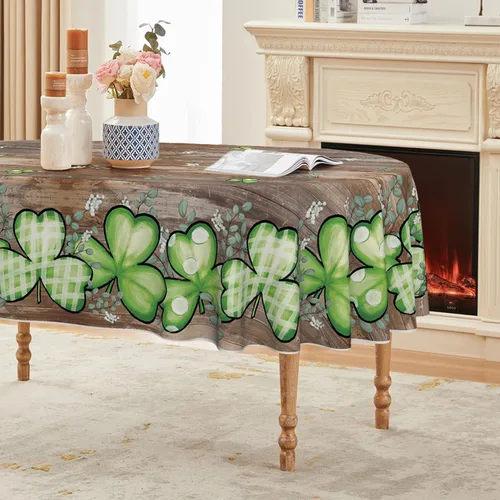 Miniatura 10 de Horaldaily Mantel rectangular del Día de San Patricio de 52 x 70 pulgadas, mantel lavable de eucalipto de trébol a cuadros de búfalo para decoración