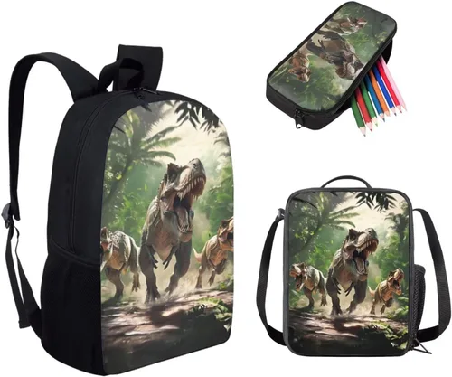 Miniatura 32 de HUGS IDEA Juego de 3 bolsas escolares con aislamiento térmico para el almuerzo, estuche para lápices