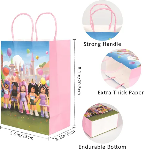 Miniatura 4 de Kauai Sun 16 bolsas de fiesta temática de juegos, cuatro diseños únicos, bolsas de regalo para niñas y niños, bloques para niños, suministros