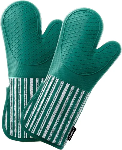 Miniatura 12 de Alselo Guantes de horno de silicona resistentes al calor 932℉ con impermeables y antideslizamiento, juego de 2 guantes de horno extra largos