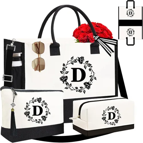 Miniatura 28 de Adyoung - Bolsas de mano con monograma, 3 bolsas de mano personalizadas con iniciales para mujeres, regalos de cumpleaños, bolsa de lona con letras