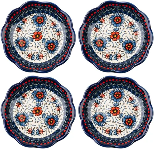 Miniatura 9 de Sizikato 4 platos de porcelana para aperitivos, plato de salsa de 4 pulgadas, patrón de flores exóticas