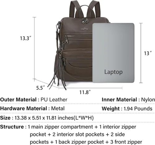 Miniatura 2 de Bolsos mochila monedero de piel sintética para mujer, bolsas con zíper, mochilas de hombro casuales