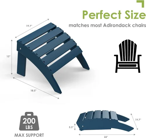 Miniatura 2 de GreenVines Adirondack - Juego de 2 otomanas de polietileno de alta densidad para todo tipo de clima, reposapiés plegable de plástico Adirondack