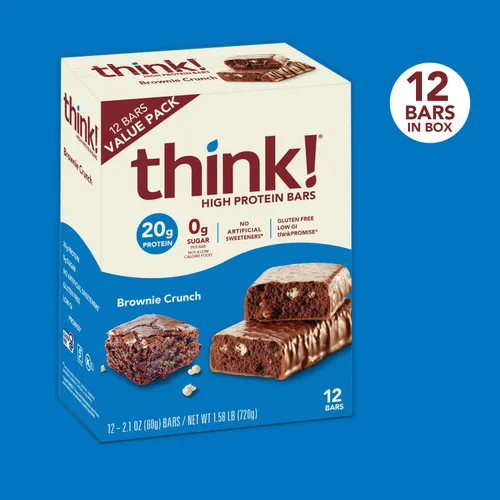 Miniatura 8 de think! Barras de proteína, sin gluten, barra energética sin azúcar con aislado de proteína de suero, brownie, barras nutricionales, sin edulcorantes