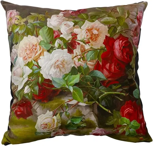 Miniatura 33 de Funda de cojín floral ligera de lujo, 18 x 18 pulgadas, pintura al óleo retro victoriana de doble cara, fondo negro, flor vibrante, funda de cojín