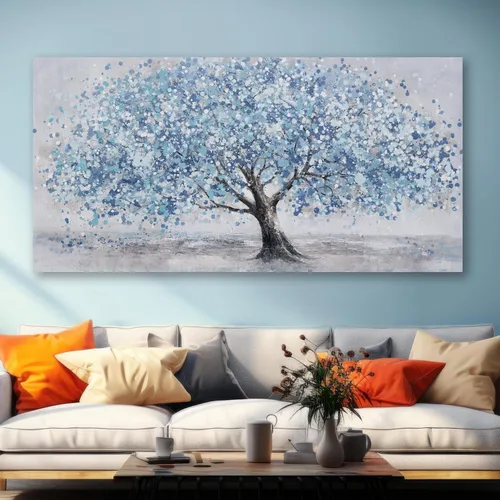 Miniatura 2 de Arte de pared de árbol de la vida, cuadro de árbol azul, decoración de pared, obra de arte enmarcada, lienzo abstracto, pintura de la naturaleza