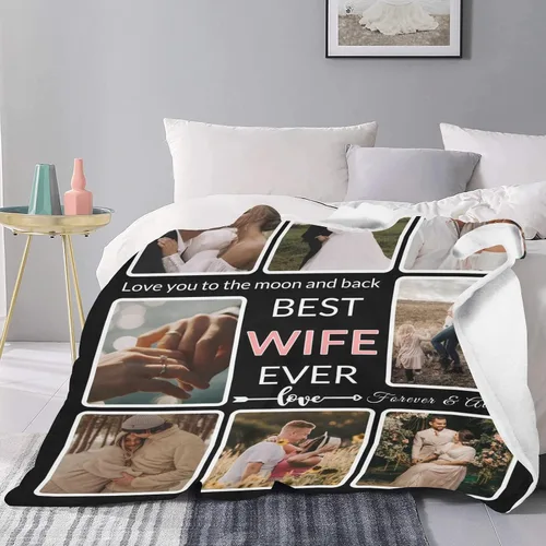 Miniatura 5 de Cobija personalizable con fotos; haz una cobija personalizable con imágenes para el recuerdo; regálale a tu esposa una manta sublimada decorativa La