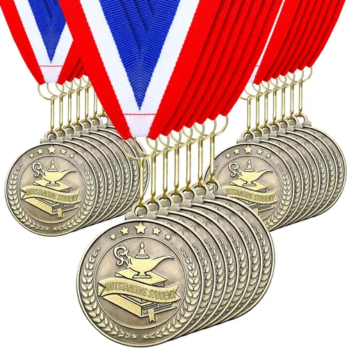 Miniatura 26 de Quelay 30 piezas Medallas de premio de 2" al por mayor, medallas ganadoras de oro con cintas para el cuello, medallas de trofeo de metal, premio