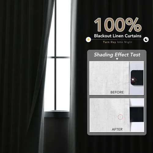 Miniatura 2 de Natural Linen 100% Blackout Curtains for Bedroom 98 Inch Length 2 Panels Set Back Tab Cream Neutral Farmhouse Living Room Darkening Curtain Track
