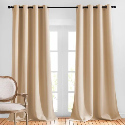 NICETOWN - Paneles de cortinas para oscurecer la habitación, para privacidad de dormitorio de bebé (color beige tostado, 2 paneles, 52 pulgadas de