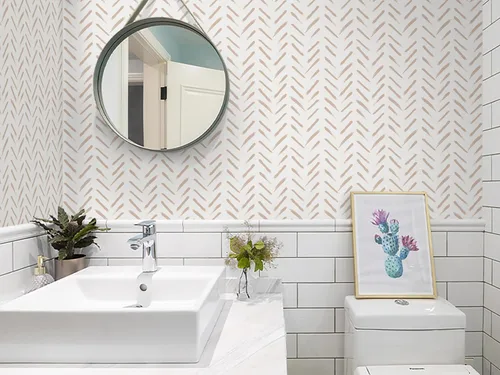 Miniatura 8 de Papel tapiz adhesivo geométrico blanco y rosa, 16.1 x 196 pulgadas, papel tapiz autoadhesivo extraíble para dormitorio, baño, papel de contacto