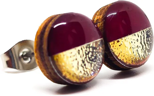 Miniatura 11 de Dos tonos con aretes de 10 mm de metal martillado falso, aretes redondos para mujeres, niñas y hombres, hechos a mano, postes de acero inoxidable