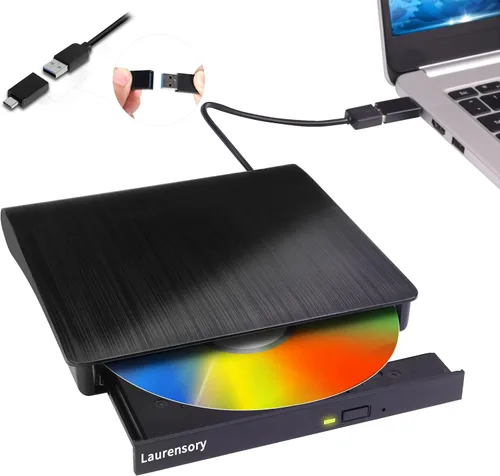 Unidad de DVD externa USB 3.0 tipo C, portátil, reproductor de CD DVD para portátil, unidad de disco +/-RW, quemador de CD ROM, compatible con Negro