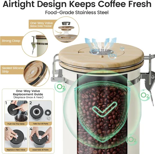 Miniatura 3 de Veken Recipiente de café para azúcar con ventana, regalos para mujeres, recipiente hermético de acero inoxidable para el hogar, cocina, Crema