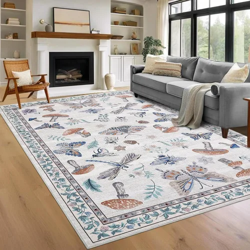 Miniatura 21 de ROYHOME - Alfombra con diseño de hongos e insectos, para pasillos, cocina o baño, antideslizante, lavable, suave, larga, 2 x 6, beige