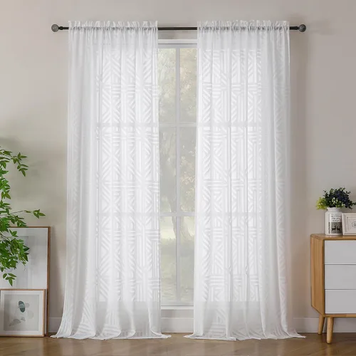 Miniatura 33 de Simplebrand Cortinas traslúcidas negras de cocina de 24 pulgadas de largo, 2 paneles, filtrado de luz, geométrico jacquard con textura, cortinas