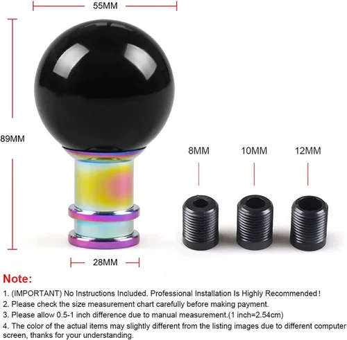 Miniatura 3 de Pomo de palanca de cambios redondo para palanca de cambios de bola transparente de cristal, apto para vehículos de transmisión atómica manual Negro