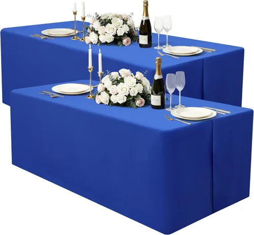 Miniatura 13 de homing Paquete de 2 manteles rectangulares ajustables, mantel de tela lavable de 4 pies, mantel de poliéster impermeable para fiestas, ferias, Negro