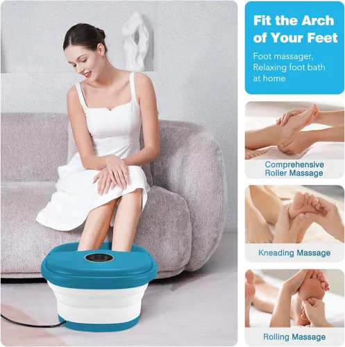 Miniatura 5 de KNQZE Spa de pies plegable con calor, control remoto, control de temperatura, burbujas, piedra pómez, luz roja, temporizador, 16 rodillos de masaje