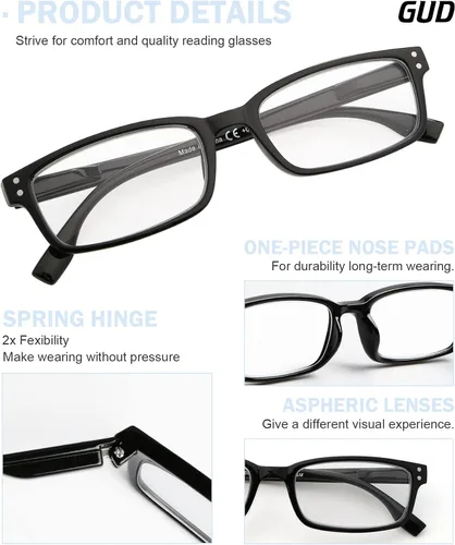Miniatura 3 de GUD 4 pares de anteojos de lectura de estilo clásico, cómodos anteojos para lectura para mujeres y hombres (2 negros + 2 DEMI, 0.50)