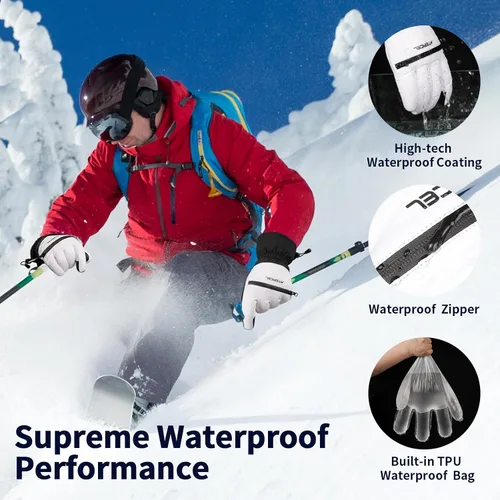 Miniatura 3 de ATERCEL Guantes de esquí impermeables, guantes Thinsulate cálidos 3M, pantalla táctil, ideales para hombres y mujeres en esquí, snowboard, motos