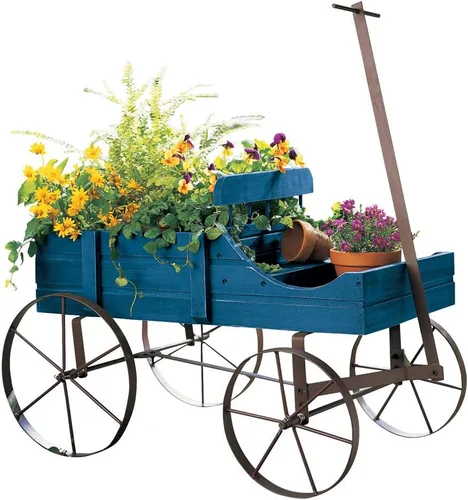 Carreta Amish decorativa, maceta de jardín de atrás de interior y exterior, Azul