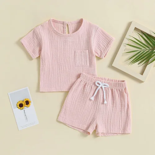 Miniatura 2 de Conjunto de ropa de verano de algodón y lino de manga corta para bebé niño y niña