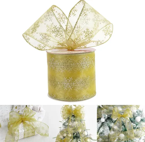 Miniatura 11 de HUIHUANG - Cinta de copo de nieve con alambre, cinta de arpillera con purpurina azul, borde de alambre, 2.5 pulgadas x 10 yardas, para decoración