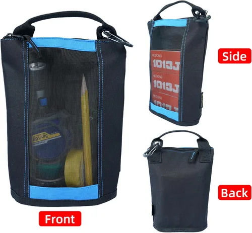 Miniatura 4 de MELOTOUGH Bolsa de herramientas de lona pequeña con cremallera - Bolsa con cierre con ventana de malla y clip de mosquetón (4, Azul)