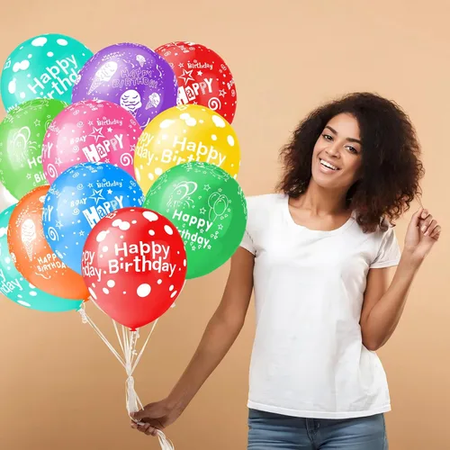 Miniatura 7 de 50 unidades de 12 pulgadas, Globos de Feliz Cumpleaños para Hombres y Mujeres, Globos Surtidos para Fiesta, Hermosa Decoración con Flores Impresas